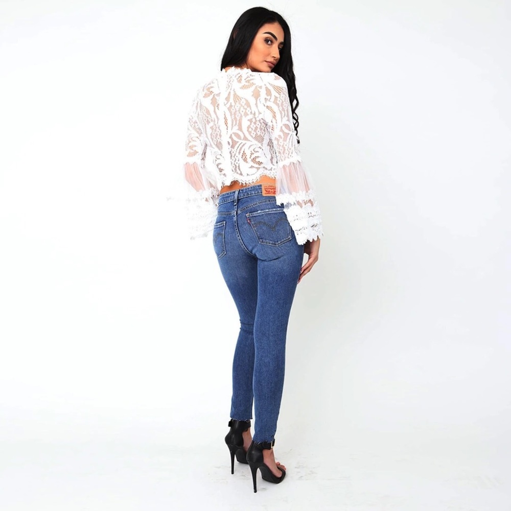 White Ivory Bell Sleeve Lace Blouse - Picture 6 of 6